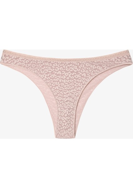 Bej Çiçek Desenli Dantelli Normal Bel V Kesim Külot