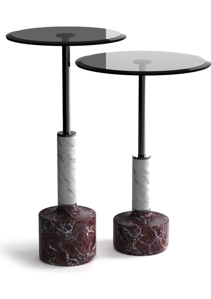Lope Siyah Cam Tablalı Mermer Ayaklı 2'li Yan Sehpa Seti