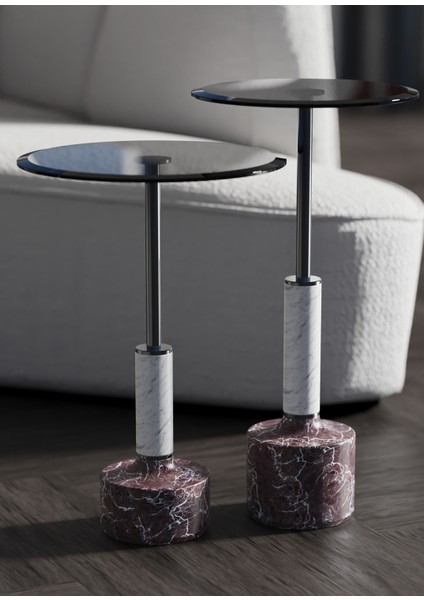 Lope Siyah Cam Tablalı Mermer Ayaklı 2'li Yan Sehpa Seti fiyatları