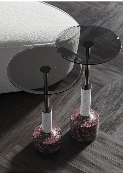 Lope Siyah Cam Tablalı Mermer Ayaklı 2'li Yan Sehpa Seti modelleri