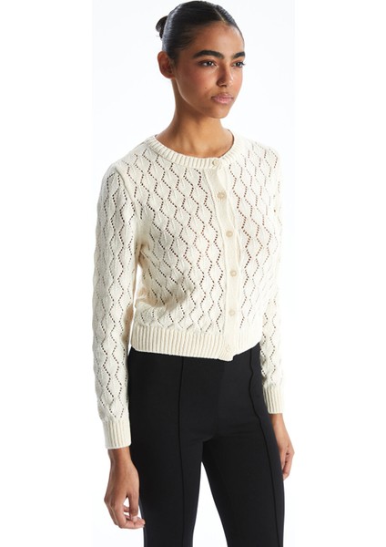 Yeni Sezon Bisiklet Yaka Ajurlu Kadın Triko Hırka