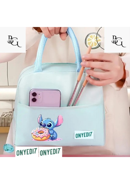 Su Geçirmez Sıcak & Soğuk Koruma Sağlayan Termal Yemek & Beslenme Çantası - Mavi Donut Stitch