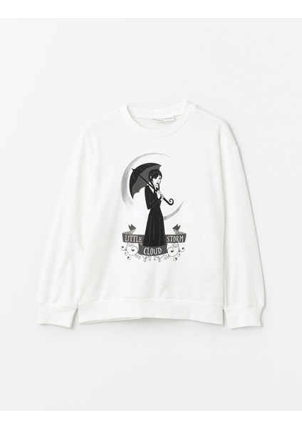 Yeni Sezon Bisiklet Yaka Wednesday Baskılı Uzun Kollu Kız Çocuk Sweatshirt