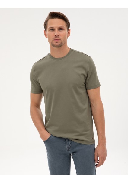 Erkek Haki Slim Fit Basic Tişört 50320102-VR027