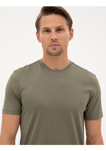 Erkek Haki Slim Fit Basic Tişört 50320102-VR027 fiyatları