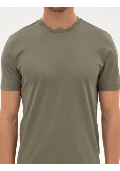 Erkek Haki Slim Fit Basic Tişört 50320102-VR027