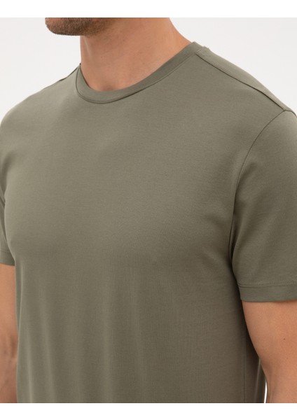 Erkek Haki Slim Fit Basic Tişört 50320102-VR027