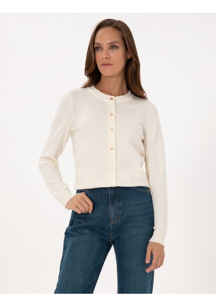 Kadın Ekru Slim Fit Triko Hırka 50316337-VR019