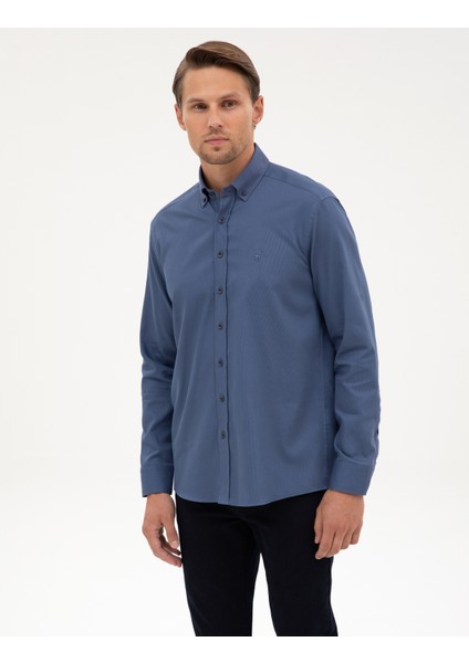 Erkek Indigo Regular Fit Uzun Kollu Gömlek 50316736-VR028