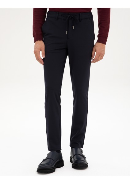 Erkek Lacivert Slim Fit Beli Lastikli Kordonlu Jogger Kanvas Pantolon 50317281-VR033 fiyatları