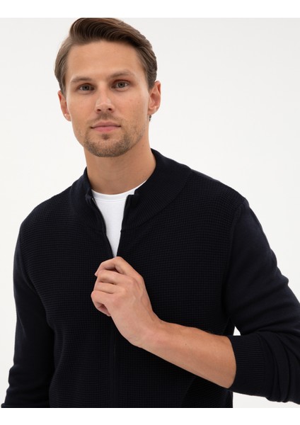 Erkek Lacivert Slim Fit Fermuarlı Triko Hırka 50317341-VR033 fiyatları