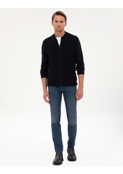 Erkek Lacivert Slim Fit Fermuarlı Triko Hırka 50317341-VR033 fırsatları