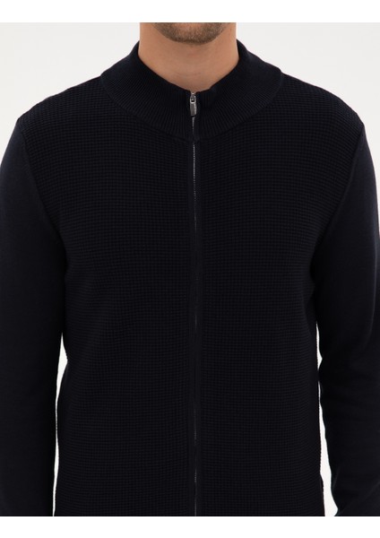 Erkek Lacivert Slim Fit Fermuarlı Triko Hırka 50317341-VR033