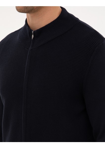 Erkek Lacivert Slim Fit Fermuarlı Triko Hırka 50317341-VR033