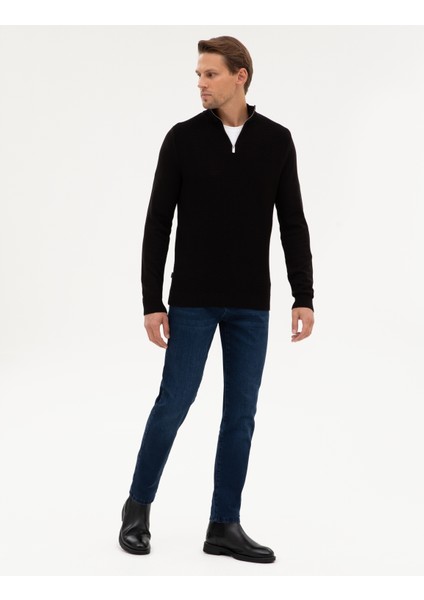 Erkek Siyah Slim Fit Dik Yaka Fermuarlı Triko Kazak 50317397-VR046 fırsatları