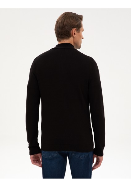 Erkek Siyah Slim Fit Dik Yaka Fermuarlı Triko Kazak 50317397-VR046 indirimleri