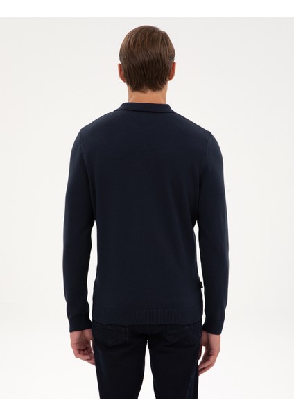 Erkek Lacivert Slim Fit Polo Yaka Fermuarlı Triko Kazak 50317398-VR033 indirimleri