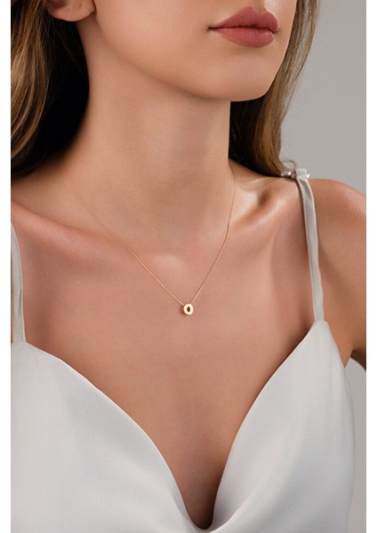 14 Ayar Altın 3 Boyutlu O Harfli Kolye