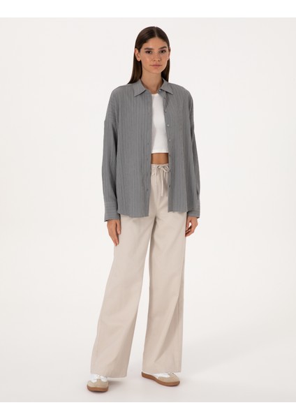 Kadın Gri Oversize Uzun Kollu Gömlek 50318232-VR024 fırsatları