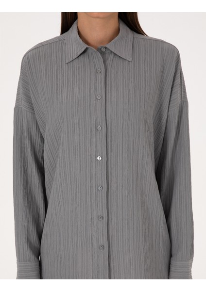Kadın Gri Oversize Uzun Kollu Gömlek 50318232-VR024