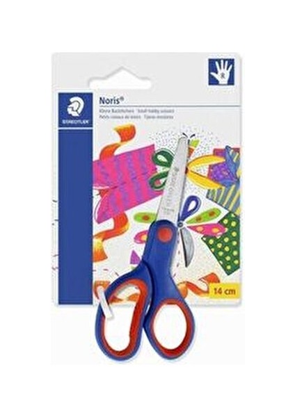 14 cm Noris Club Makas Ergonomik Tutuşlu Mavi ve Turuncu Renkli Kesim Aracı