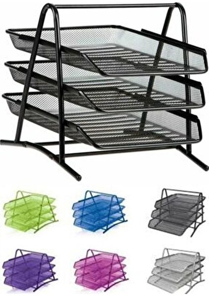 3 Adetli Siyah Tel Evrak Rafı Ofis Kullanımı İçin Şık Tasarım 9181-S modelleri