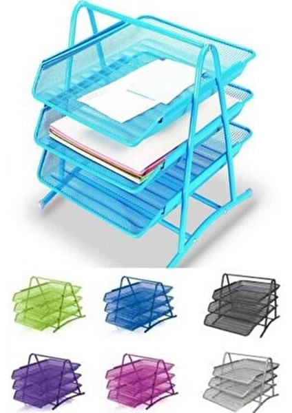 3 Adetli Siyah Tel Evrak Rafı Ofis Kullanımı İçin Şık Tasarım 9181-S fırsatları