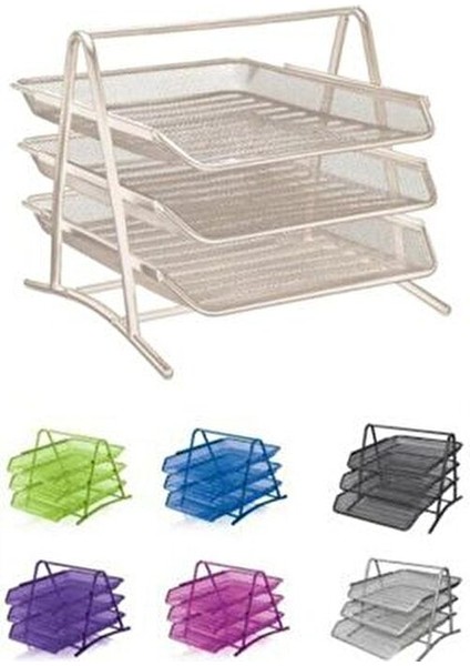 3 Adetli Siyah Tel Evrak Rafı Ofis Kullanımı İçin Şık Tasarım 9181-S indirimleri