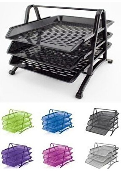 3 Adetli Siyah Tel Evrak Rafı Ofis Kullanımı İçin Şık Tasarım 9181-S