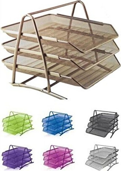 3 Adetli Siyah Tel Evrak Rafı Ofis Kullanımı İçin Şık Tasarım 9181-S