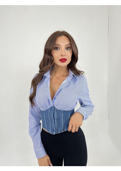 6963 Gömlek-Mavi Beyaz Çizgili