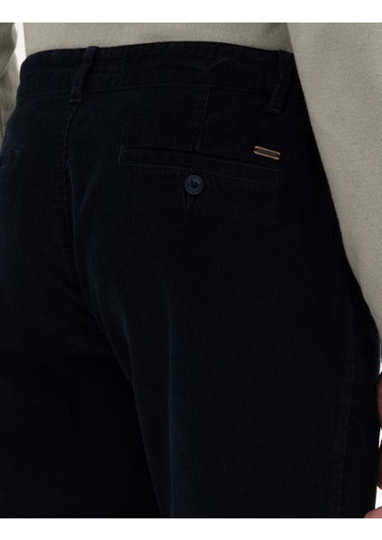 Erkek Lacivert Carrot Fit Beli Lastikli Kordonlu Kanvas Pantolon 50315294-VR033