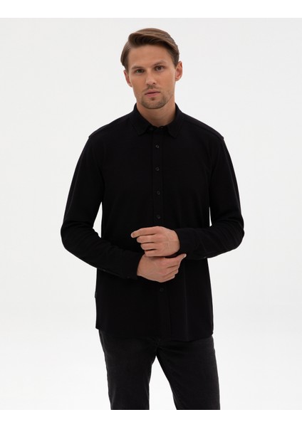 Erkek Siyah Regular Fit Örme Gömlek 50311692-VR046