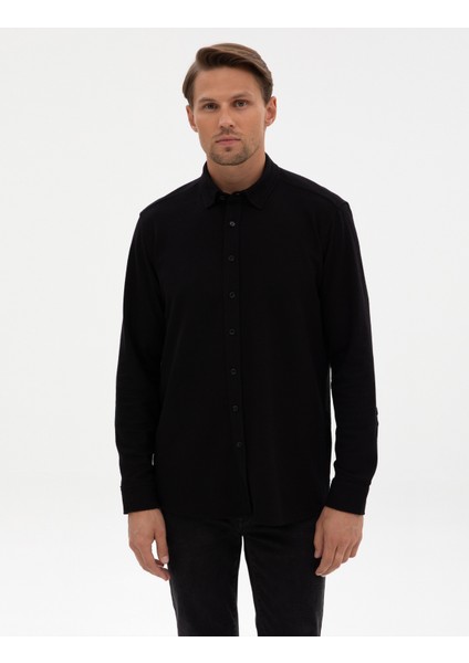 Erkek Siyah Regular Fit Örme Gömlek 50311692-VR046 modelleri
