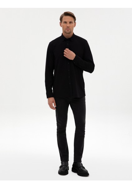 Erkek Siyah Regular Fit Örme Gömlek 50311692-VR046 fırsatları