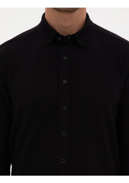 Erkek Siyah Regular Fit Örme Gömlek 50311692-VR046