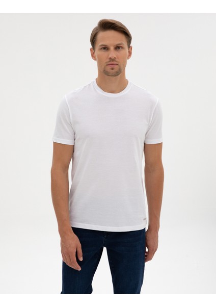 Erkek Beyaz Slim Fit Basic Tişört 50320102-VR013