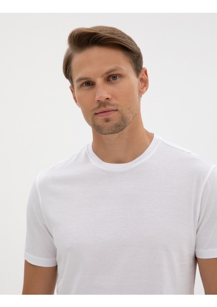 Erkek Beyaz Slim Fit Basic Tişört 50320102-VR013 fiyatları
