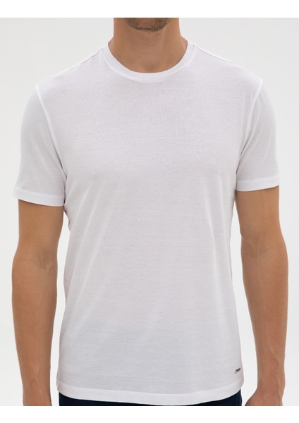 Erkek Beyaz Slim Fit Basic Tişört 50320102-VR013