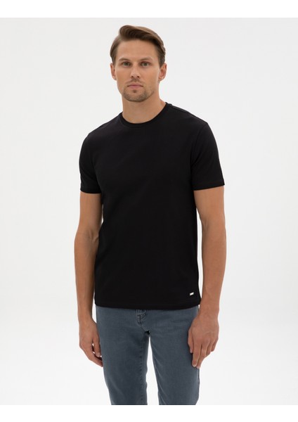 Erkek Siyah Slim Fit Basic Tişört 50320102-VR046