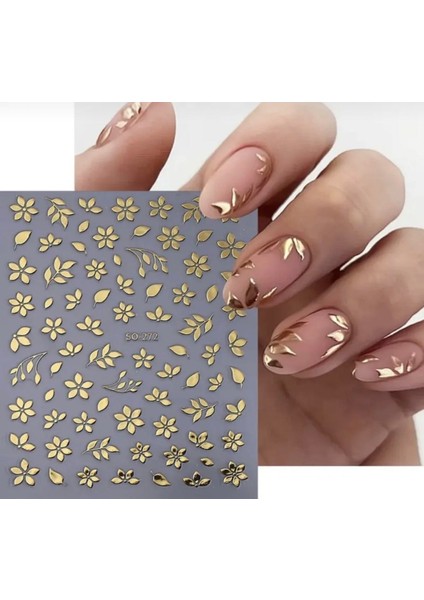 Altın Çiçek Tırnak Süsleme Stickerı Nail Art Süslemeleri