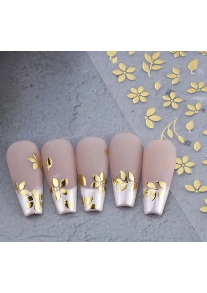 Altın Çiçek Tırnak Süsleme Stickerı Nail Art Süslemeleri modelleri