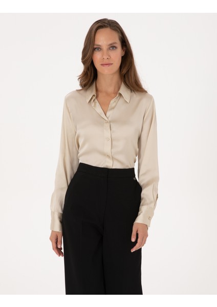 Kadın Kum Regular Fit Uzun Kollu Gömlek 50319346-VR085