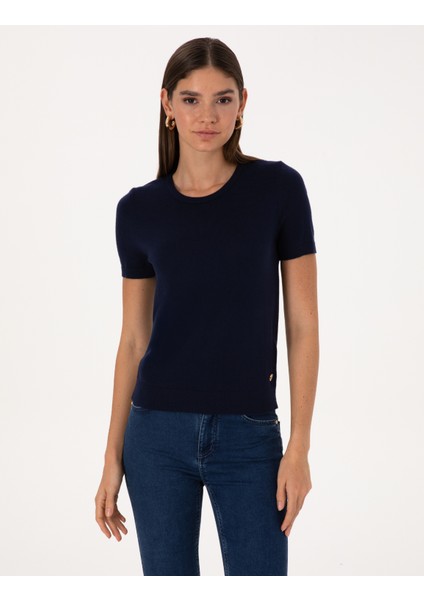 Kadın Lacivert Slim Fit Triko Tişört 50316341-VR033