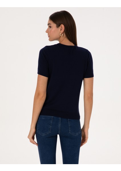 Kadın Lacivert Slim Fit Triko Tişört 50316341-VR033 indirimleri