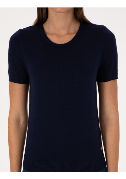 Kadın Lacivert Slim Fit Triko Tişört 50316341-VR033