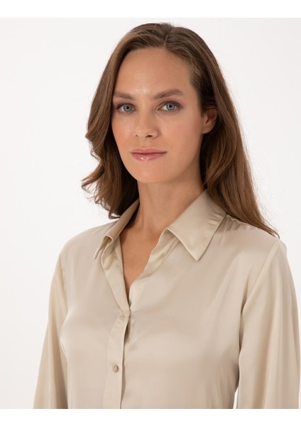 Kadın Kum Regular Fit Uzun Kollu Gömlek 50319346-VR085 fiyatları