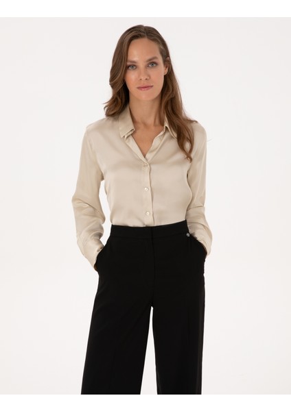 Kadın Kum Regular Fit Uzun Kollu Gömlek 50319346-VR085 modelleri