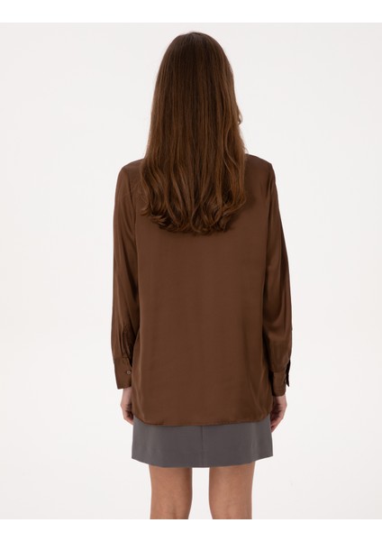 Kadın Kahverengi Regular Fit Uzun Kollu Gömlek 50319346-VR029 indirimleri