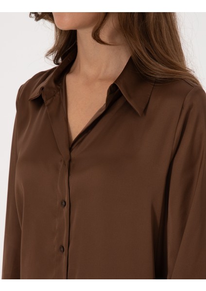 Kadın Kahverengi Regular Fit Uzun Kollu Gömlek 50319346-VR029